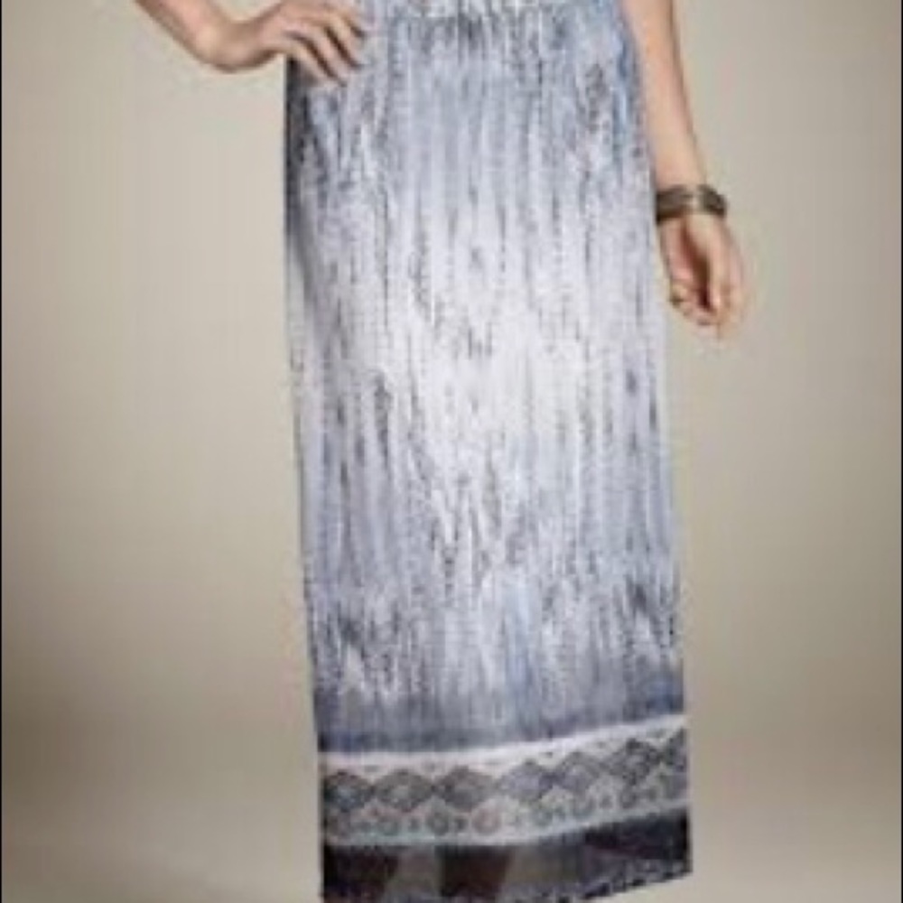 Chico’s Feathered Print Maxi Skirt, Sz 2- Lg/Sz 12